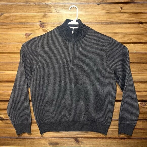 J. Hilburn Wool Sweater Mens Large Brown Quarter Zip Pullover 1/4 Zip Preppy - Picture 2 of 10
